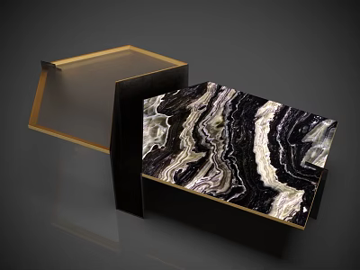 Modern Black Gold Coffee Table With Marble Pattern Top And Elegant Design 3d model