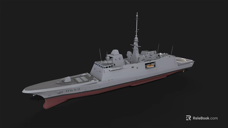 Modern Warship With Gray Hull Red Bottom Upper Structure And Mast 3d model 