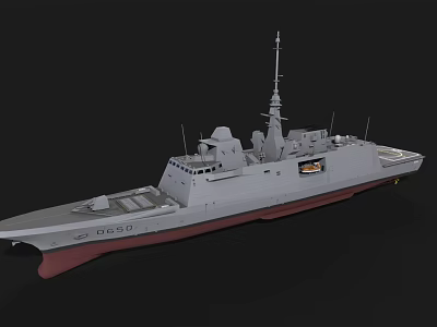 Modern Warship With Gray Hull Red Bottom Upper Structure And Mast 3d model