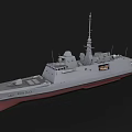 Modern Warship With Gray Hull Red Bottom Upper Structure And Mast