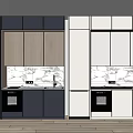 Modern Kitchen Interior With Gray Cabinets Marble Countertops Built in Oven And Lighting