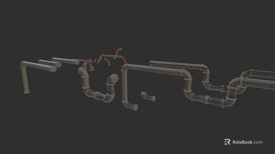 Industrial Equipment Piping System With Metal Pipes And Fittings 3d model 