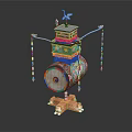 Colorful Traditional Musical Instrument Art Supplies Featuring Ornate Painted Structure And Hanging Beads