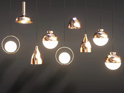 Modern Stylish Pendant Lights With Various Shapes And Metallic Finish For Home Interior 3d model