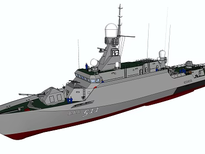 Modern Military Warship With Radar Antenna Weapon Systems And Hull Design 3d model