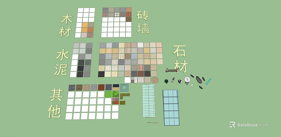 Other Construction Material Samples Including Wood Brick Wall Cement And Stone Tools 3d model