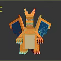 Game Movie Character Orange Dragon Block Style Figure With Yellow Horns Blue Wings White Claws