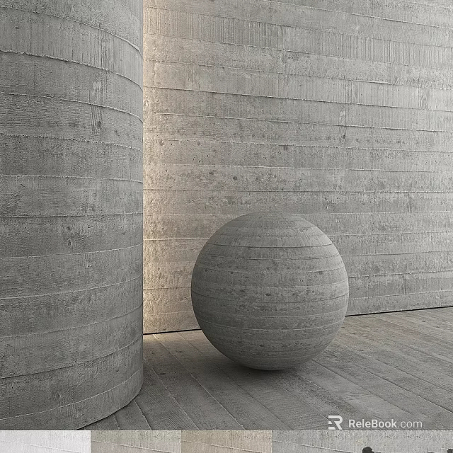 Textured Concrete Architectural Components With Cylinder Sphere And Gray Wall Floor 3d model 