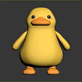 Cute Yellow Duck Doll with Black Eyes Orange Beak and Feet on Smooth Black Surface