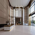 Modern Hotel Lobby Interior With Chandelier Marble Reception Desk And Large Windows