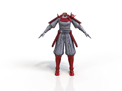 Man Wearing Traditional Gray And Red Warrior Armor With Shoulder Guards 3d model