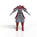 Man Wearing Traditional Gray And Red Warrior Armor With Shoulder Guards