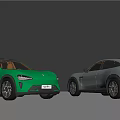 Green And Silver Modern Cars On Open Road With Mountain Backdrop And Blue Sky