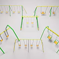Playground Swing Equipment With Various Designs Green Yellow Frames Multiple Seats 3d model