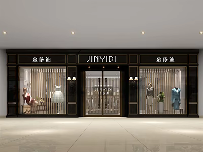 JINYIDI Clothing Store Front With Glass Windows Mannequins And Modern Design 3d model