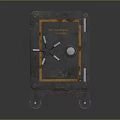 Vintage Metal Safe Featuring Lock Mechanism And Wheels As Business Equipment