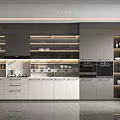 Modern Kitchen Interior With White Gray Cabinets Marble Countertop And Built In Ovens