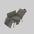 Light Gray Leisure Chair with Striped Upholstery and Cozy Gray Blanket on Black Metal Legs