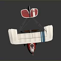 Vintage Biplane Model With Red Fuselage White Wings And Blue Stripes On Gray Background