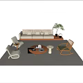Modern Beige Sofa and Round Coffee Table Set with Accent Chairs Green Plant and Rug