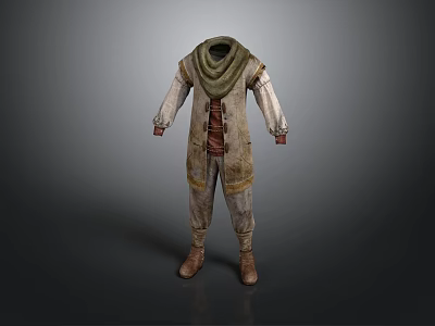 Traditional Daily Wear Clothing Set With Scarf Long Sleeve Pants Leather Belt And Boots 3d model