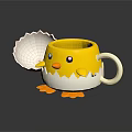 Cute Yellow Chick Shaped Mug with Open Egg Shell and Small Orange Feet 3d model