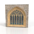 Gothic Stone Building With Stained Glass Window And Ornate Arch Design Details