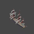 Vintage Sailing Ship With White Sails Blue Black Hull And Flags Design 3d model