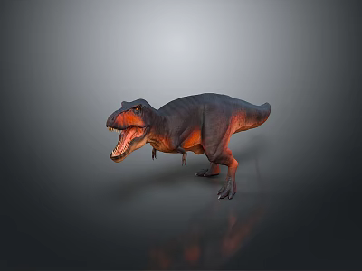 Realistic Tyrannosaurus Rex Dinosaur 3D Model With Open Mouth Reflective Surface And Gray Background 3d model