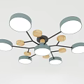 Contemporary Ceiling Light Featuring Multiple Circular Shades And Wooden Accents 3d model