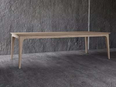 Light Colored Wooden Dining Table In Minimalist Modern Room With Gray Wall And Floor 3d model