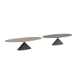 Modern Dining Tables With Conical Bases And Light Dark Colored Tops