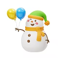 Cute Smiling Snowman Holding Yellow Blue Balloons With Green Hat Orange Scarf