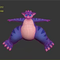 Blue Striped Cartoon Creature With Pink Belly In Playful Stretching Pose