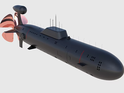 Detailed 3D Submarine Model With Black Exterior Multiple Antennas And Propeller 3d model