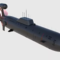 Detailed 3D Submarine Model With Black Exterior Multiple Antennas And Propeller