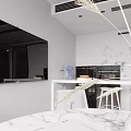 Modern Living and Dining Room Interior With TV Wall Green Plants And Open Space