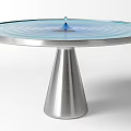 Modern Round Dining Table Design With Silver Metal Base And Red Textured Top 3d model