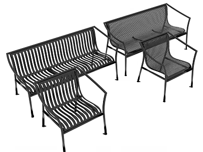Modern Striped Design Outdoor Chairs With Metal Frame For Garden Patio Leisure Set 3d model