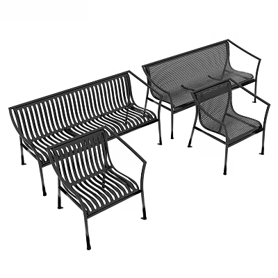 Modern Striped Design Outdoor Chairs With Metal Frame For Garden Patio Leisure Set 3d model