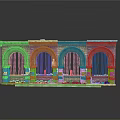 Vintage Stone Building Structure With Arched Windows And Wooden Bars 3d model
