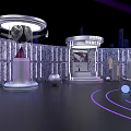 Modern Stage Design With Circular Layout Purple Lighting And Large LED Screen 3d model