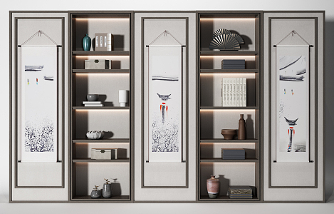 New Chinese-style bookcase cabinet 3d model