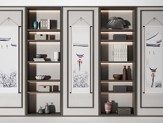 New Chinese-style bookcase cabinet 3d model
