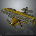 Aerospace Vintage Biplane Model In Yellow Green With Decorative Patterns And Twin Propellers