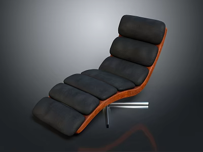 Modern Comfortable Chaise Lounge Design With Black Cushions Wooden Frame And Metal Base 3d model