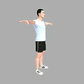 A Man In Light Blue T shirt And Black Shorts With Arms Outstretched On Gray Background 3d model