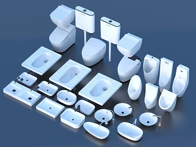 Complete Modern Bathroom Fixture Set With Toilets Sinks Bathtubs And Urinals 3d model