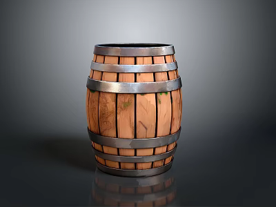 Rustic Wooden Barrel With Metal Hoops For Household Storage And Decor 3d model