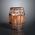 Rustic Wooden Barrel With Metal Hoops For Household Storage And Decor